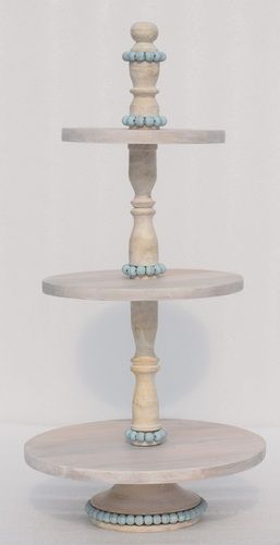 Wooden Cake Stand With 3 Tier & Beads Pedestal