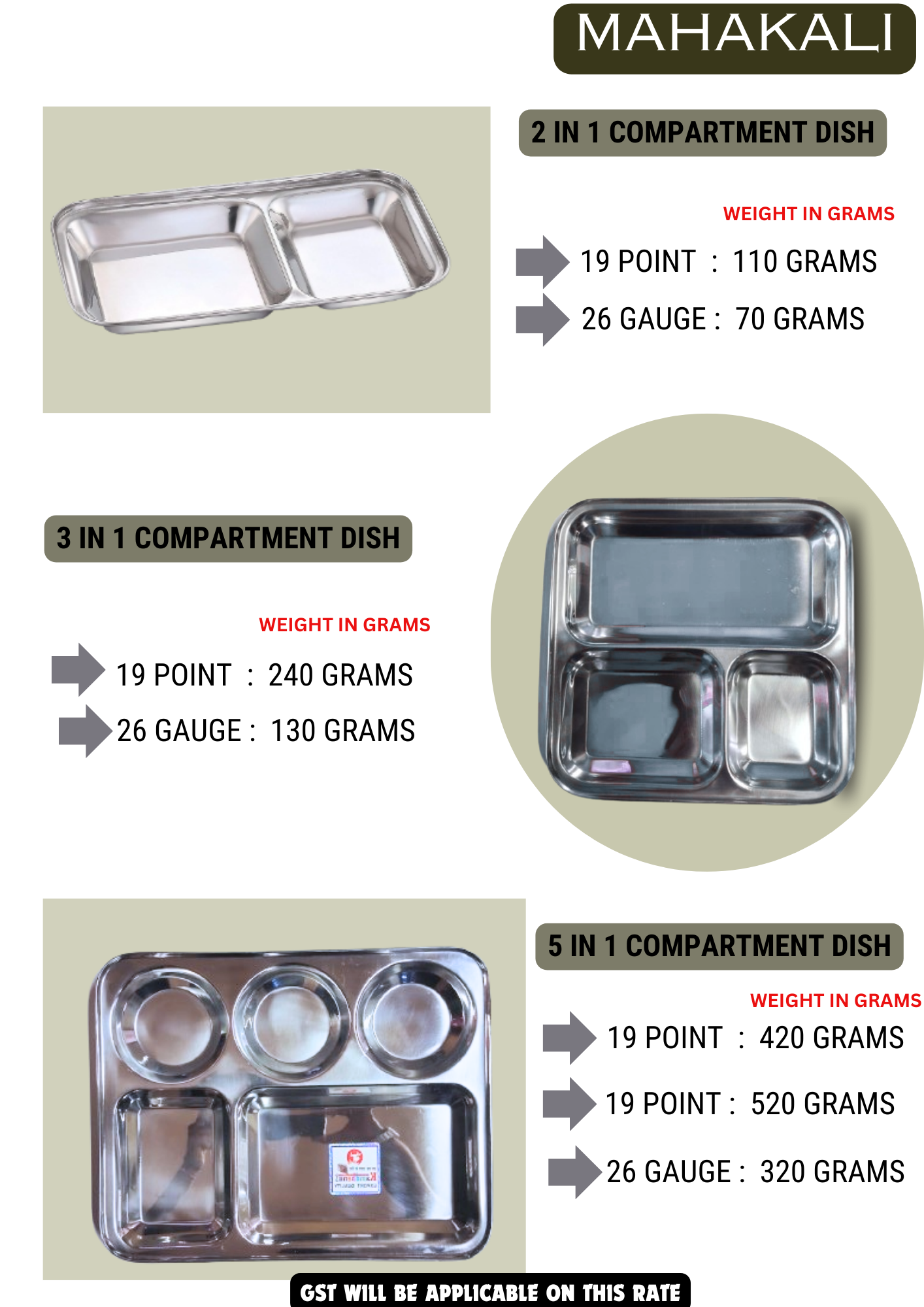 STAINLESS STEEL 3 IN 1 COMPARTMENT DISH