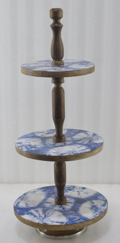 Wooden Cake Stand With 3 Tier Enamel Finish