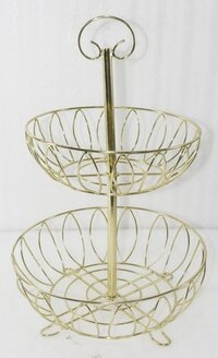 Iron Fruit Stand With 2 Tier Golden Finish - Material: Metal