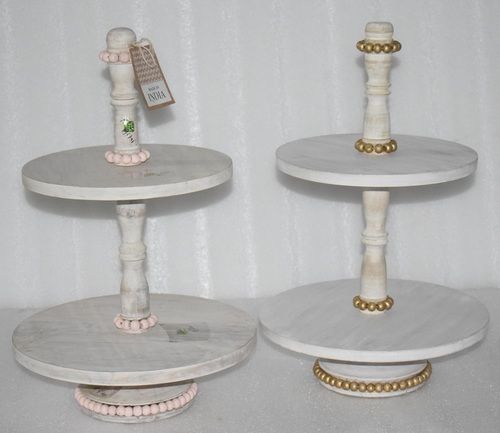 Set of 2 Cake stand with Beads Pedestal