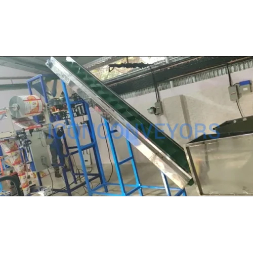 Colour Coated Mild Steel Inclined Cleated Belt Conveyor - Length: Coutomized  Meter (M)