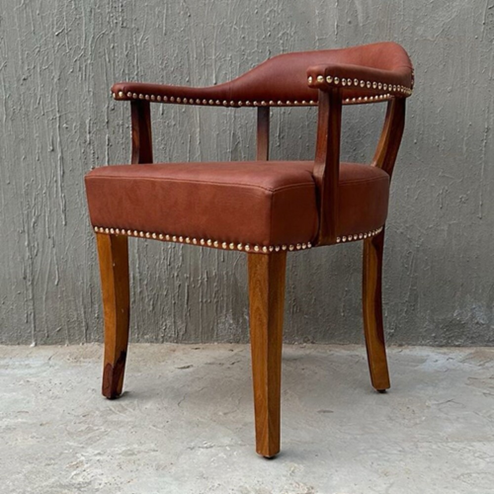 Bangalore Bliss Wooden Chair - Solid Wood, Polished Finish, High-Quality Leather Upholstery | No Assembly Required, Elegant Design in Multiple Colors