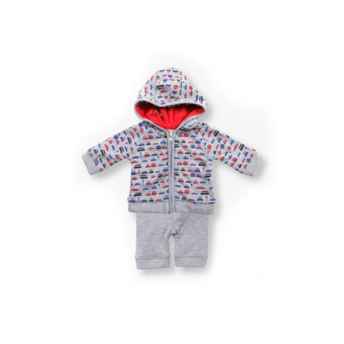 Grey Printed Babies Hooded Jacket