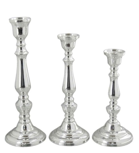 Set of 3 Aluminium Candle Stand With Silver Antique