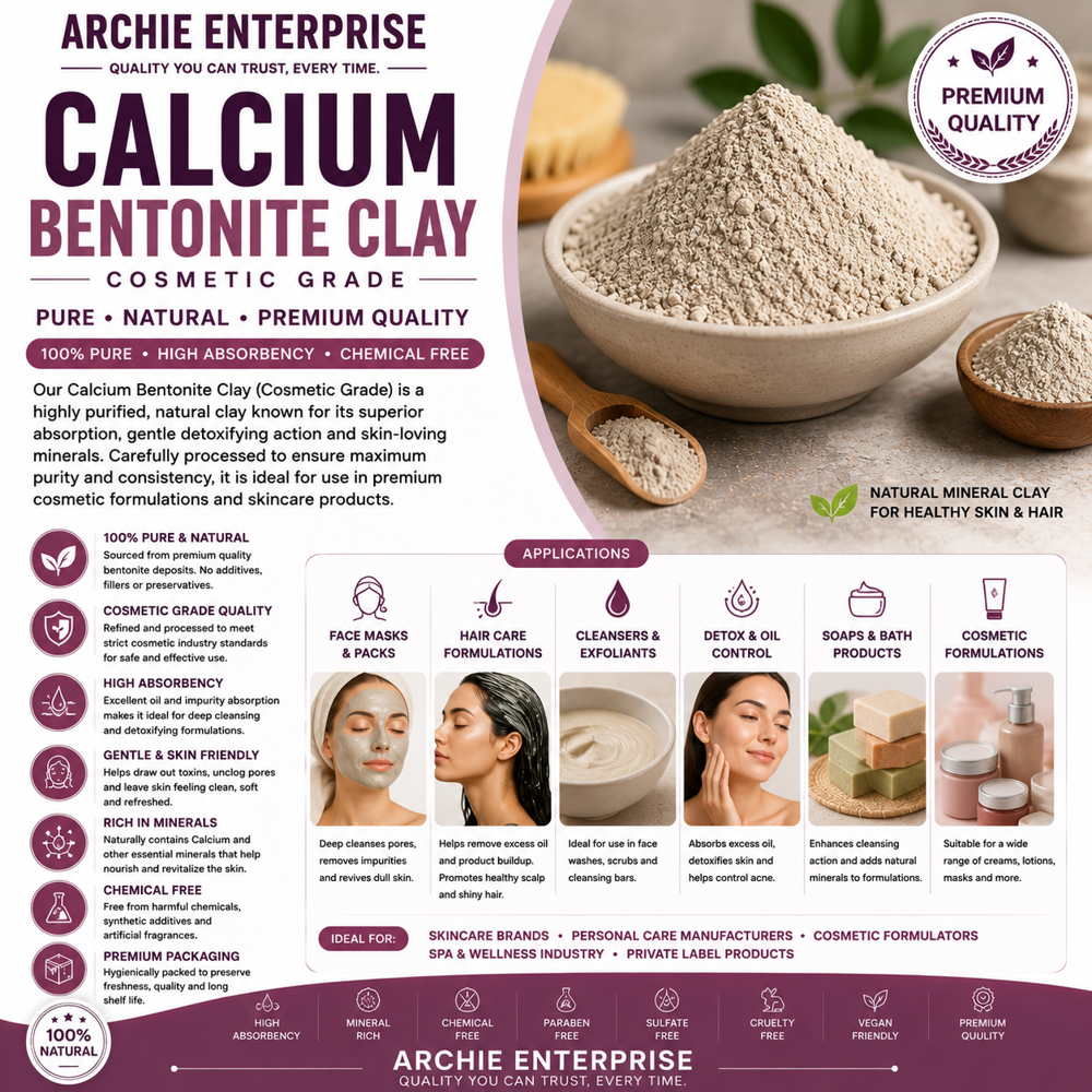 Calcium Bentonite Powder - Brown, Finely Milled for Skin Care, Hair Care, Detox & Wellness - Versatile for DIY Beauty and Commercial Formulations