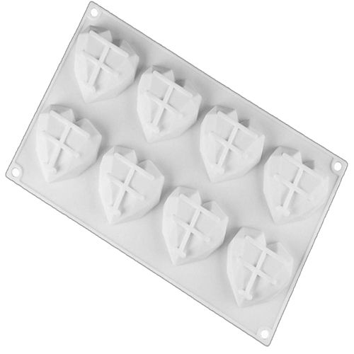 White Silicon Mold Diamond Cut Heart 8 Cavity