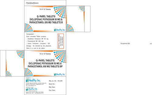 Diclofenac Potassium 50mg + Paracetamol 650mg Tablets