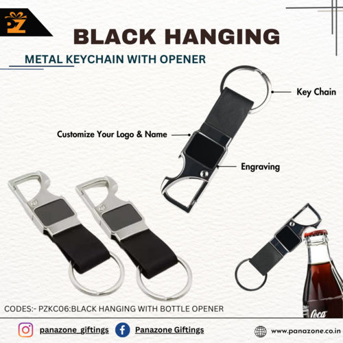 Black Hanging Metal Keychain With opener