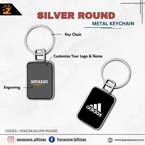 Black Silver Round Metal Keychain