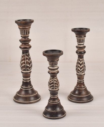 Set of 3 Wooden Candle Holder