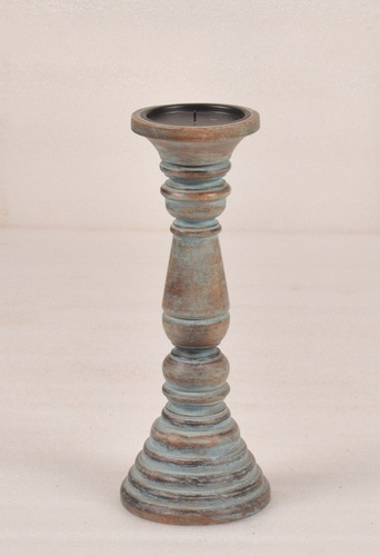 Wooden Candle Holder White Chintz