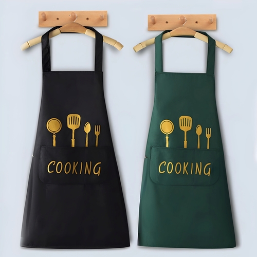 Kitchen Apron - Polyester, 70x60 cm, Black/Green | Light Weight, Single Pocket, Ideal for Kitchen Food Preparation