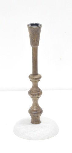 Wooden Candle Stand With Base Marble & Natural Finish