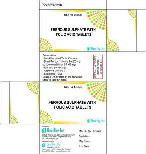 Dried ferrous sulfate 150mg + Elemental iron 45mg + Folic acid 0.4mg