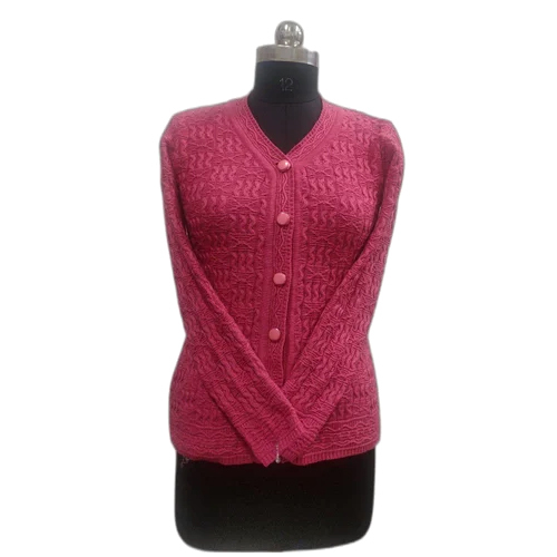 Ladies Dark Pink Woolen Cardigan