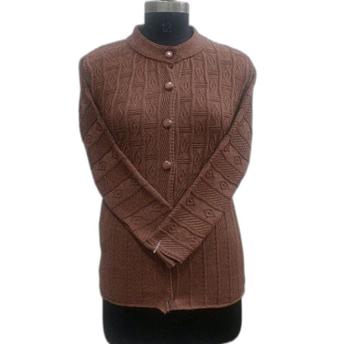 Wool Ladies Brown Woolen Cardigan