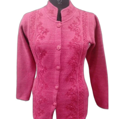 Wool Ladies Pink Woolen Cardigan