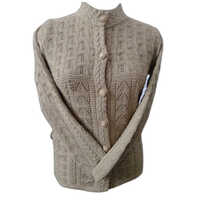 Ladies Light Brown Round Neck Woolen Cardigan - Fabric Type: Wool