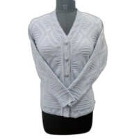 Grey Ladies V Neck Woolen Cardigan