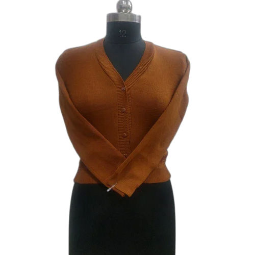 Wool Ladies V Neck Brown Woolen Cardigan