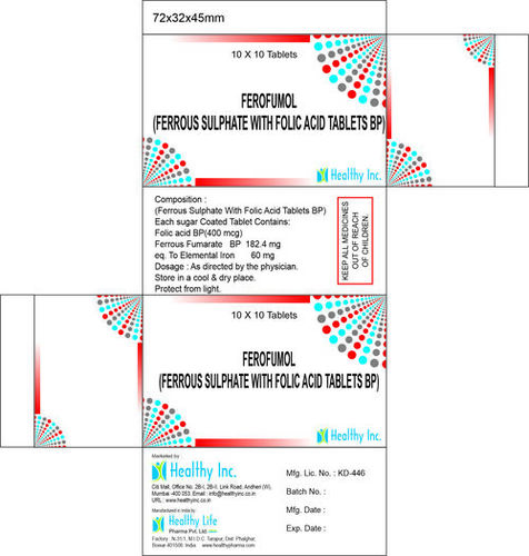 Dried ferrous sulfate 100mg + elemental iron 30mg + folic acid 0.1mg