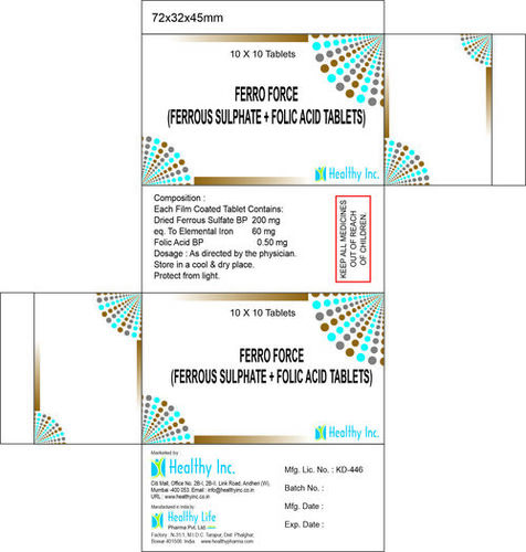 Dried ferrous sulfate 67mg + elemental iron 20mg + folic acid 100 mcg