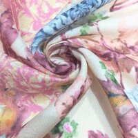 Poly Linen Fabric - 44 Inches Wide, Multicolor Floral Digital Print | Breathable Polyester-linen Blend, Versatile For Dresses, Jackets, And More