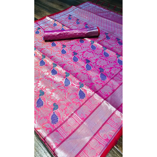 Pink Blue Color Kanjivaram Style Heavy Banarasi Silk Saree With Blouse