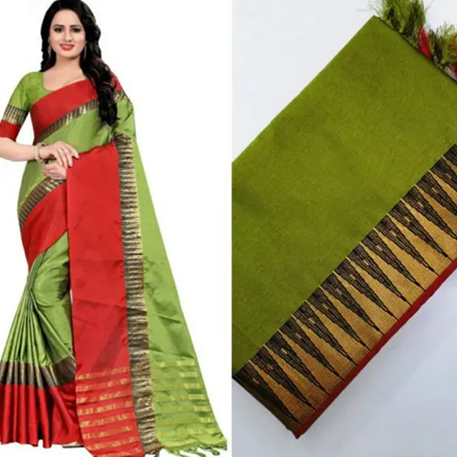 Lovely Green Aura Cotton Silk Saree For Women