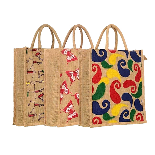 Printed Multicolor Handmade Jute Bag