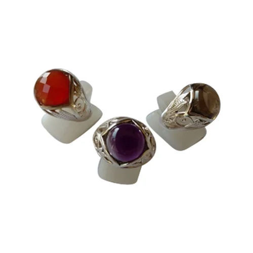 Round Carnelian Amethyst And Smoky Quartz Rings