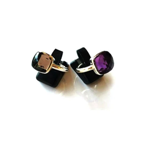 Square Smoky Quartz And Amethyst Stone Ring