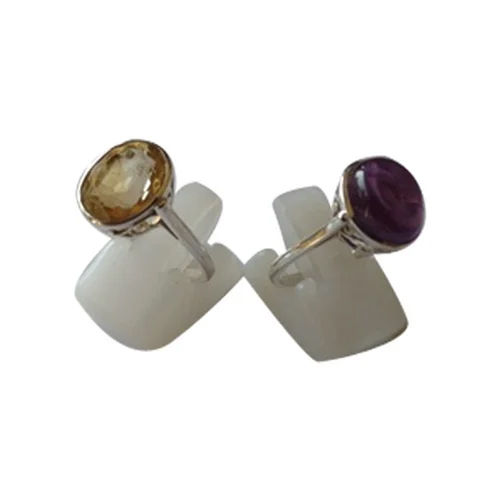 Citrine And Amethyst Stone Ring - Shape: Round