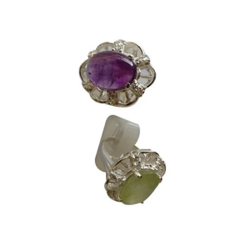 Amethyst And Prehnite Gemstone Ring