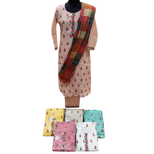 Multicolor Women Peach Coloured And Maroon Printed Pure Cotton Suit Set