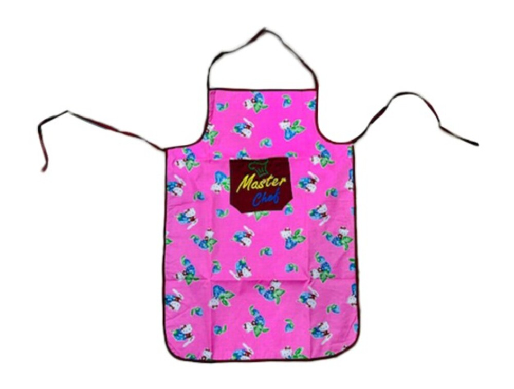 Kitchen Apron - High-Quality, Free Size , Pink Printed Design with Adjustable Neck Strap and Easy-Clean Fabric