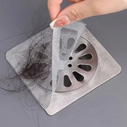 SQUARE DISPOSABLE SHOWER DRAIN HAIR CATCHER MESH STICKERS (10 PC)