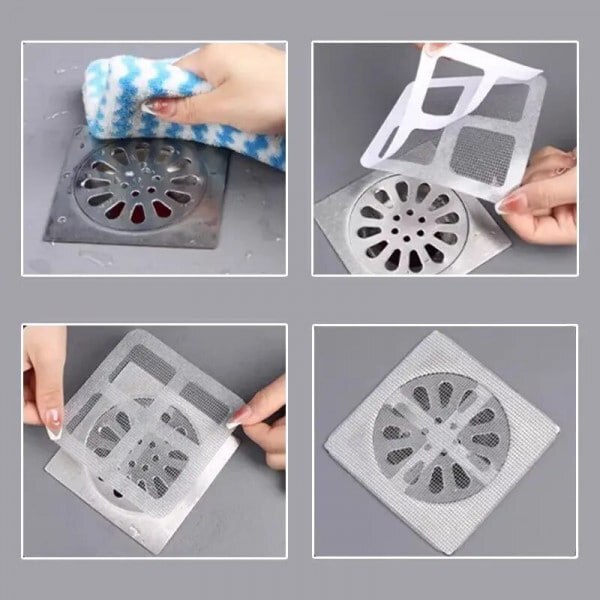 SQUARE DISPOSABLE SHOWER DRAIN HAIR CATCHER MESH STICKERS (10 PC)
