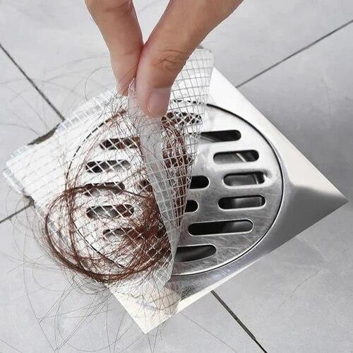 ROUND DISPOSABLE SHOWER DRAIN HAIR CATCHER MESH STICKERS (10 PC)