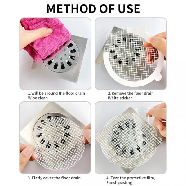 ROUND DISPOSABLE SHOWER DRAIN HAIR CATCHER MESH STICKERS (10 PC)