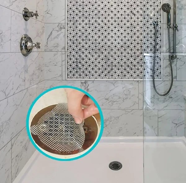 ROUND DISPOSABLE SHOWER DRAIN HAIR CATCHER MESH STICKERS (10 PC)