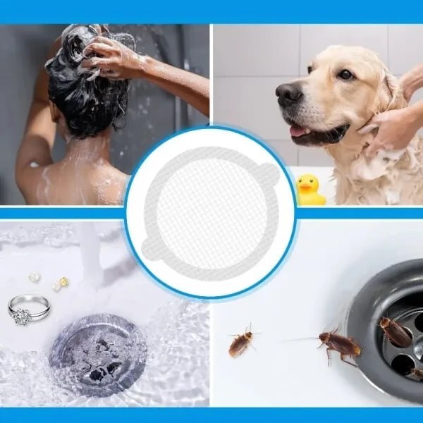 ROUND DISPOSABLE SHOWER DRAIN HAIR CATCHER MESH STICKERS (10 PC)
