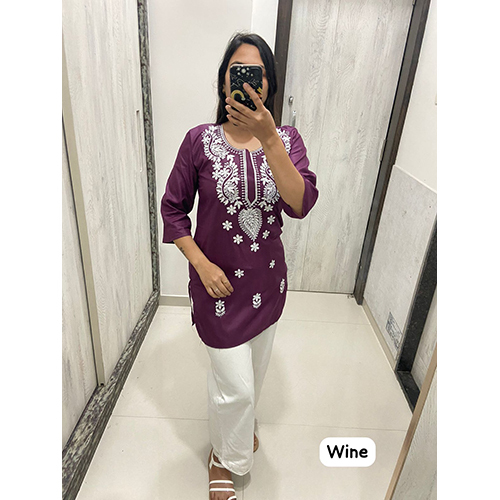 WineRayon With Embroidery Chikan Work Top