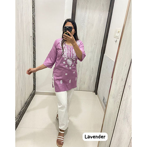 Lavender Rayon With Embroidery Chikan Work Top