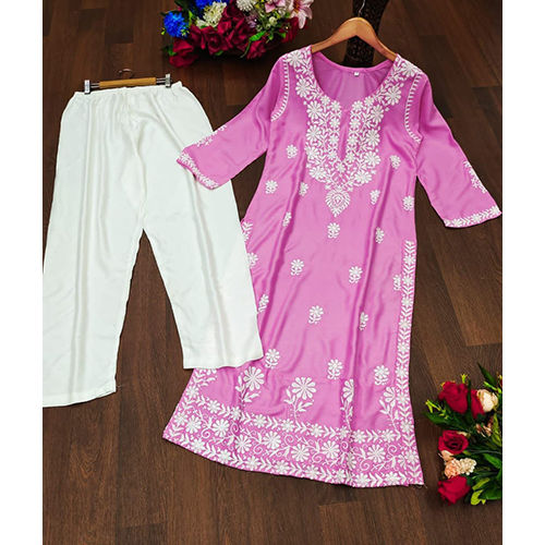 Washable Heavy Rayon Cotton Fabric With Chicken Kari Style Embroidery Work Kurti