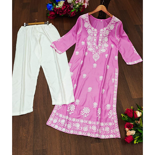 Heavy Rayon Cotton Fabric With Chicken Kari Style Embroidery Work Kurti