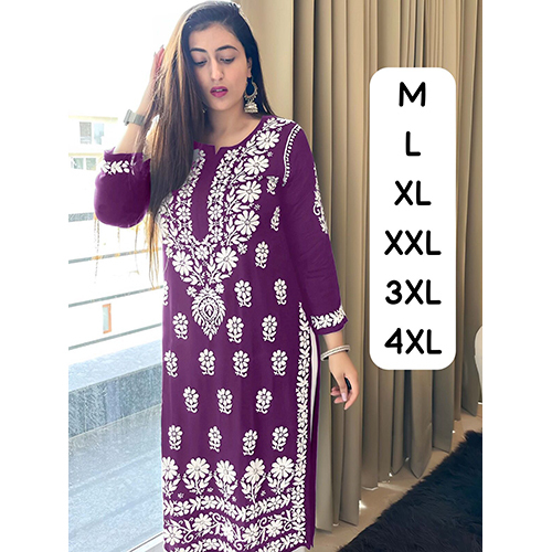 Designer Heavy Rayon Cotton Fabric With Chicken Kari Style Embroidery Work Kurti