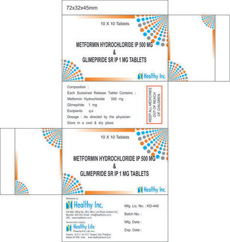 Metformin Hydrochloride 500mg + Glimepiride 1mg SR tablet