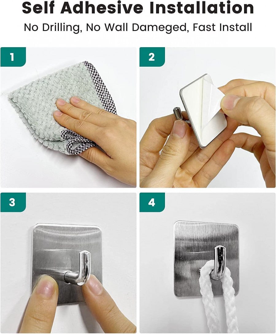 STAINLESS STEEL SELF-ADHESIVE HOOK (PECK OF 2)